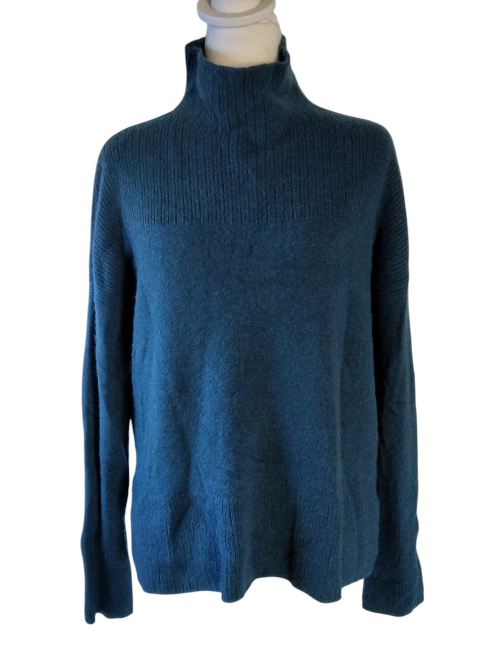 Garnet Hill Mixed Knit Cashmere Mock Neck Sweater Dark Teal Size Large